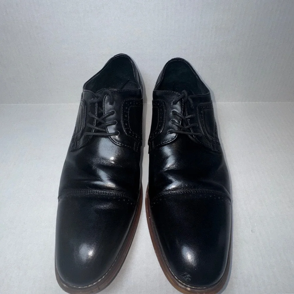 Stacy Adams Oxford Shoes  11 Black Leather Cap Toe Brogue Memory Foam 25366-001